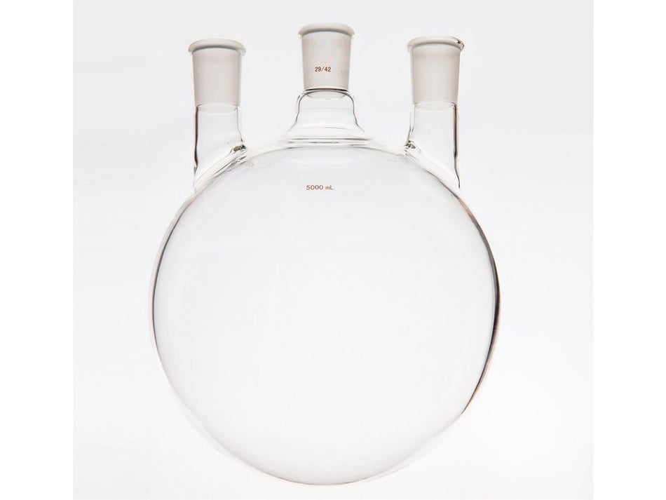 MSE PRO Straight Three-Mouth Ball Bottle, Thick Wall and High Strength, Middle Grinding Mouth: 24/40, Side Grinding Mouth: 24/40, 5000mL