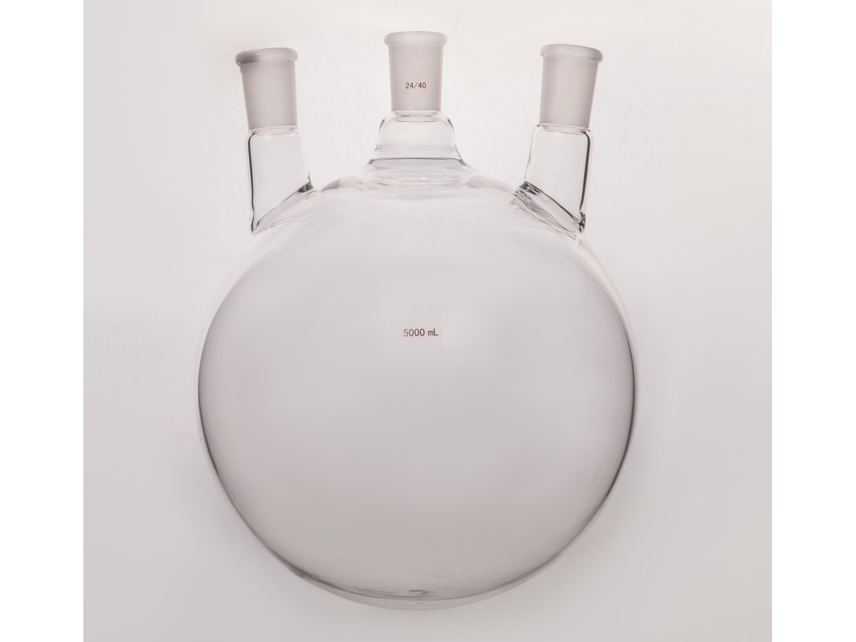 MSE PRO Small Angle Three-Mouth Ball Bottle, Thick Wall and High Strength, Middle Grinding Mouth: 24/40, Side Grinding Mouth: 24/40, 5000mL