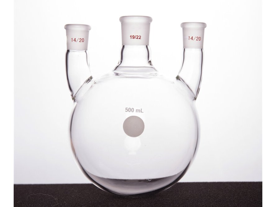 MSE PRO Straight Three-Mouth Ball Bottle, Thick Wall and High Strength, Middle Grinding Mouth: 19/22, Side Grinding Mouth: 14/20, 500mL