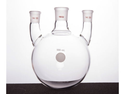 MSE PRO Straight Three-Mouth Ball Bottle, Thick Wall and High Strength, Middle Grinding Mouth: 19/22, Side Grinding Mouth: 14/20, 500mL