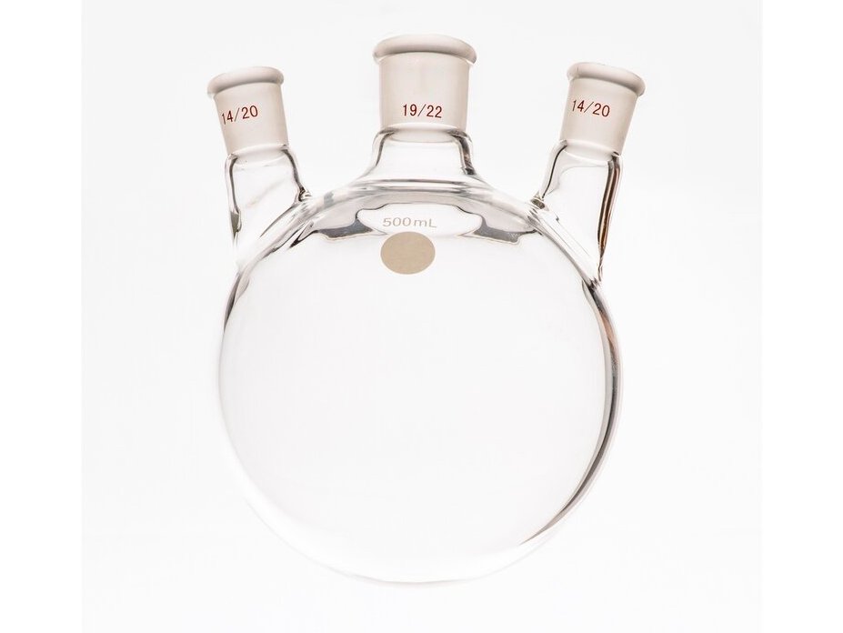 MSE PRO Small Angle Three-Mouth Ball Bottle, Thick Wall and High Strength, Middle Grinding Mouth: 19/22, Side Grinding Mouth: 14/20, 500mL