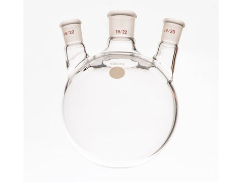 MSE PRO Small Angle Three-Mouth Ball Bottle, Thick Wall and High Strength, Middle Grinding Mouth: 19/22, Side Grinding Mouth: 14/20, 500mL