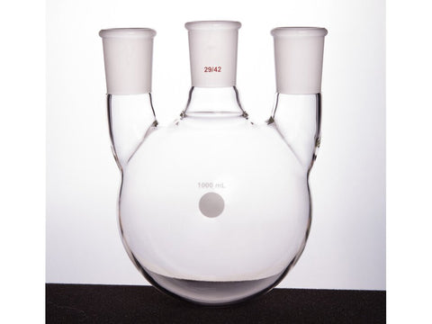 MSE PRO Straight Three-Mouth Ball Bottle, Thick Wall and High Strength, Middle Grinding Mouth: 29/42, Side Grinding Mouth: 29/42, 1000mL