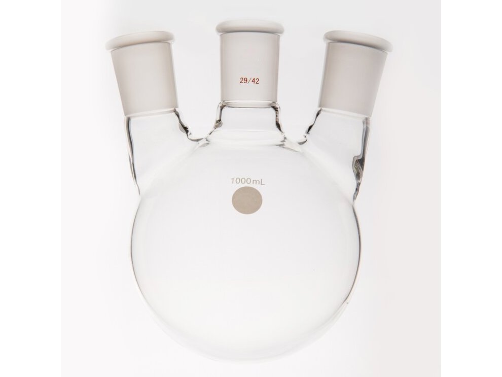 MSE PRO Small Angle Three-Mouth Ball Bottle, Thick Wall and High Strength, Middle Grinding Mouth: 29/42, Side Grinding Mouth: 29/42, 1000mL
