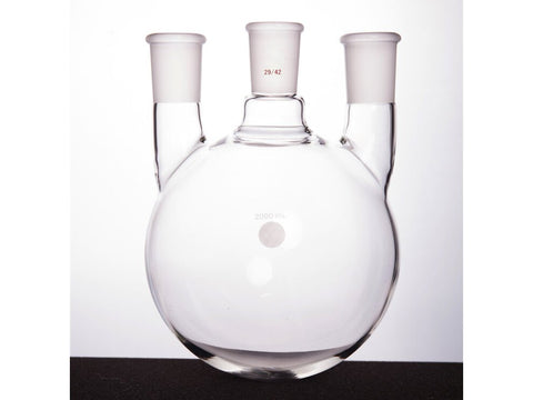 MSE PRO Straight Three-Mouth Ball Bottle, Thick Wall and High Strength, Middle Grinding Mouth: 29/42, Side Grinding Mouth: 29/42, 2000mL