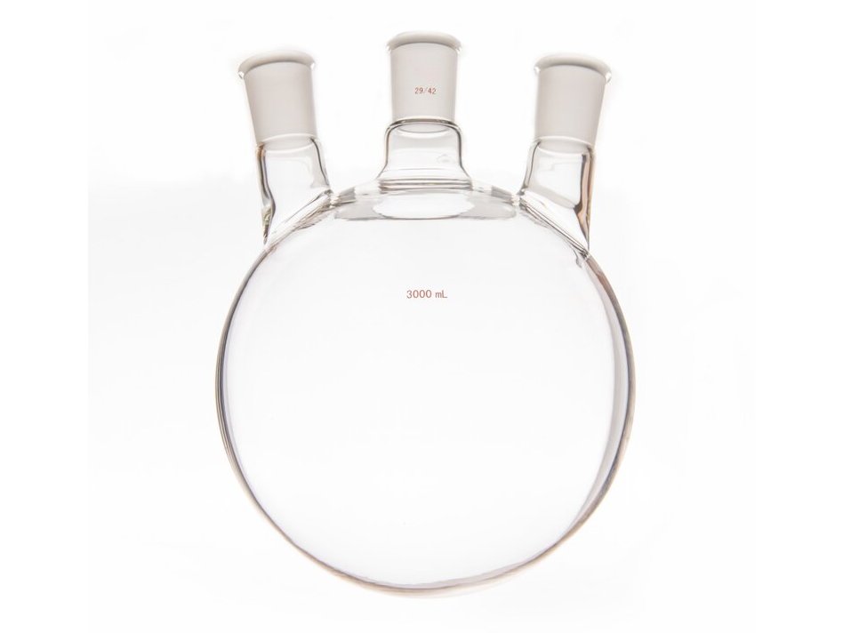 MSE PRO Small Angle Three-Mouth Ball Bottle, Thick Wall and High Strength, Middle Grinding Mouth: 29/42, Side Grinding Mouth: 29/42, 3000mL