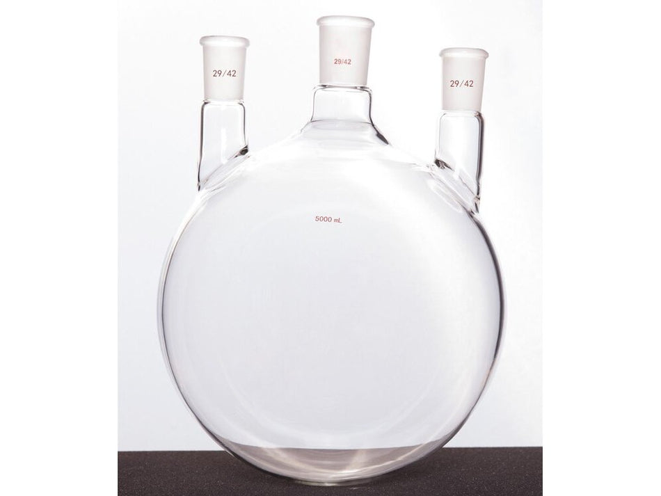 MSE PRO Straight Three-Mouth Ball Bottle, Thick Wall and High Strength, Middle Grinding Mouth: 29/42, Side Grinding Mouth: 29/42, 5000mL