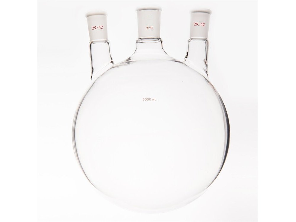 MSE PRO Small Angle Three-Mouth Ball Bottle, Thick Wall and High Strength, Middle Grinding Mouth: 29/42, Side Grinding Mouth: 29/42, 5000mL
