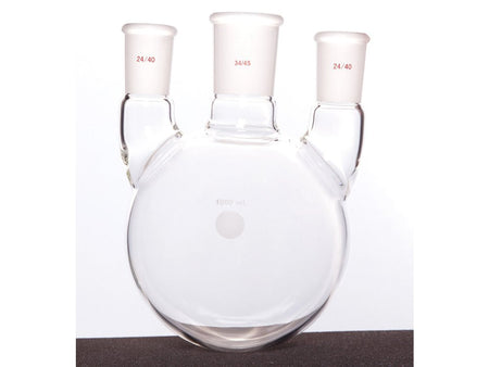 MSE PRO Straight Three-Mouth Ball Bottle, Thick Wall and High Strength, Middle Grinding Mouth: 34/45, Side Grinding Mouth: 24/40, 1000mL