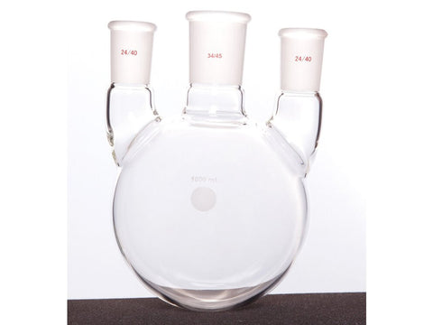 MSE PRO Straight Three-Mouth Ball Bottle, Thick Wall and High Strength, Middle Grinding Mouth: 34/45, Side Grinding Mouth: 24/40, 1000mL