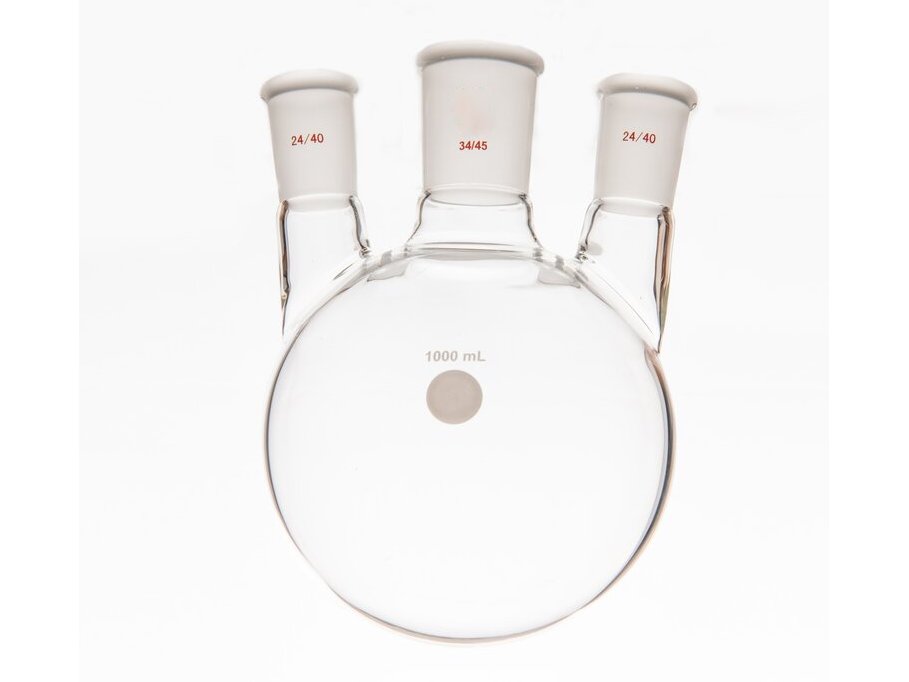 MSE PRO Small Angle Three-Mouth Ball Bottle, Thick Wall and High Strength, Middle Grinding Mouth: 34/45, Side Grinding Mouth: 24/40, 1000mL
