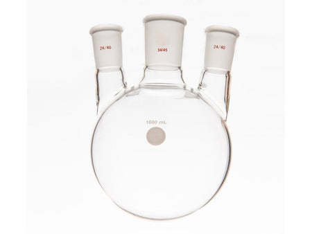 MSE PRO Small Angle Three-Mouth Ball Bottle, Thick Wall and High Strength, Middle Grinding Mouth: 34/45, Side Grinding Mouth: 24/40, 1000mL