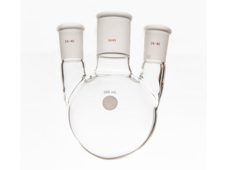 MSE PRO Small Angle Three-Mouth Ball Bottle, Thick Wall and High Strength, Middle Grinding Mouth: 34/45, Side Grinding Mouth: 24/40, 500mL