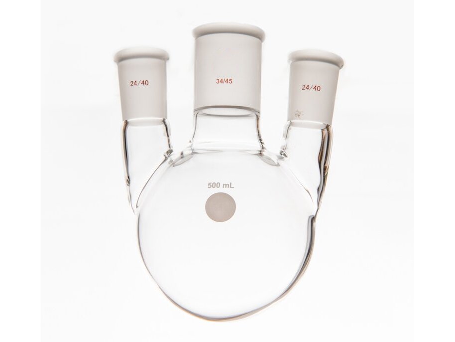 MSE PRO Small Angle Three-Mouth Ball Bottle, Thick Wall and High Strength, Middle Grinding Mouth: 34/45, Side Grinding Mouth: 24/40, 500mL