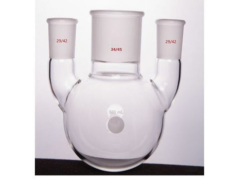 MSE PRO Straight Three-Mouth Ball Bottle, Thick Wall and High Strength, Middle Grinding Mouth: 34/45, Side Grinding Mouth: 29/42, 500mL