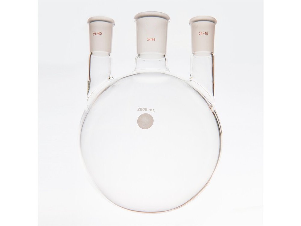 MSE PRO Straight Three-Mouth Ball Bottle, Thick Wall and High Strength, Middle Grinding Mouth: 34/45, Side Grinding Mouth: 24/40, 2000mL