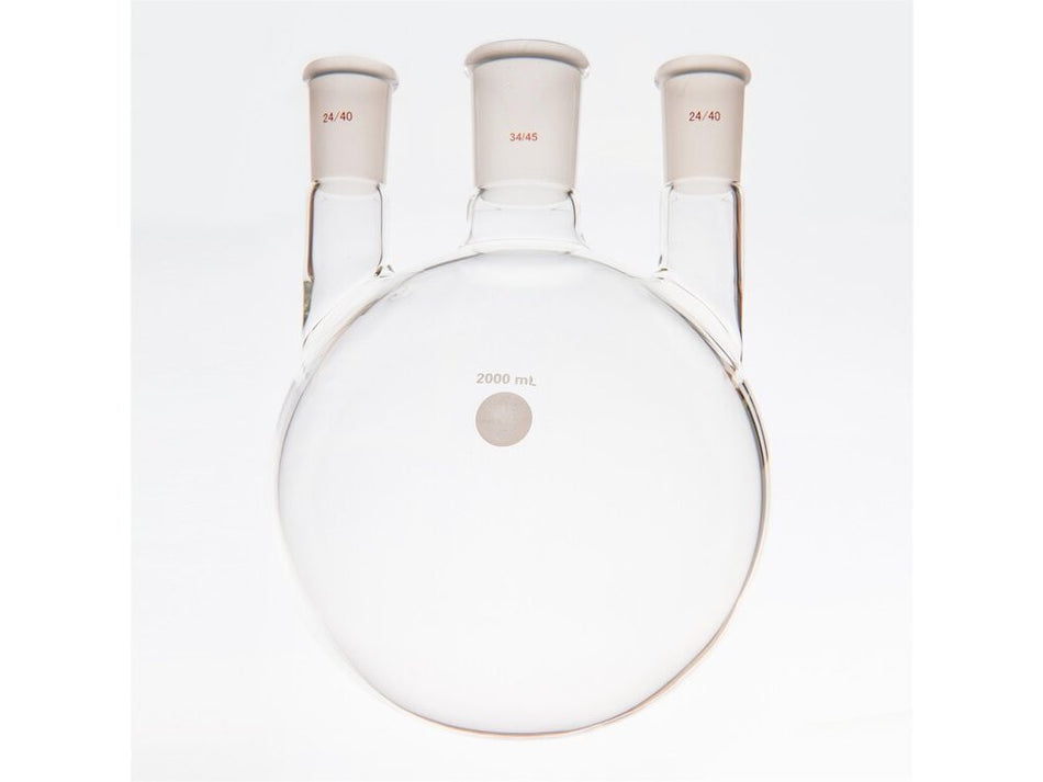 MSE PRO Straight Three-Mouth Ball Bottle, Thick Wall and High Strength, Middle Grinding Mouth: 34/45, Side Grinding Mouth: 24/40, 2000mL