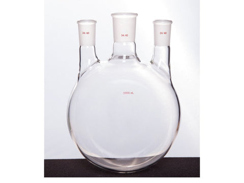 MSE PRO Straight Three-Mouth Ball Bottle, Thick Wall and High Strength, Middle Grinding Mouth: 34/45, Side Grinding Mouth: 24/40, 3000mL