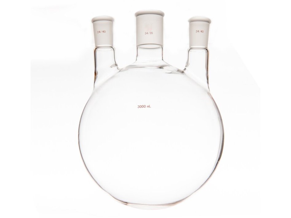 MSE PRO Small Angle Three-Mouth Ball Bottle, Thick Wall and High Strength, Middle Grinding Mouth: 34/45, Side Grinding Mouth: 24/40, 3000mL
