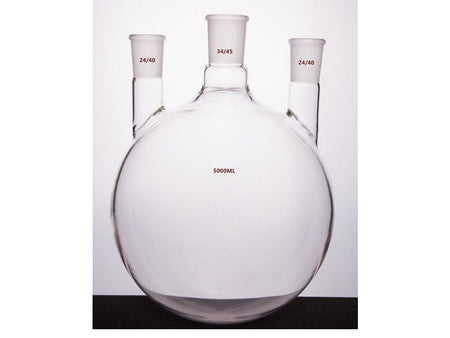 MSE PRO Straight Three-Mouth Ball Bottle, Thick Wall and High Strength, Middle Grinding Mouth: 34/45, Side Grinding Mouth: 24/40, 5000mL