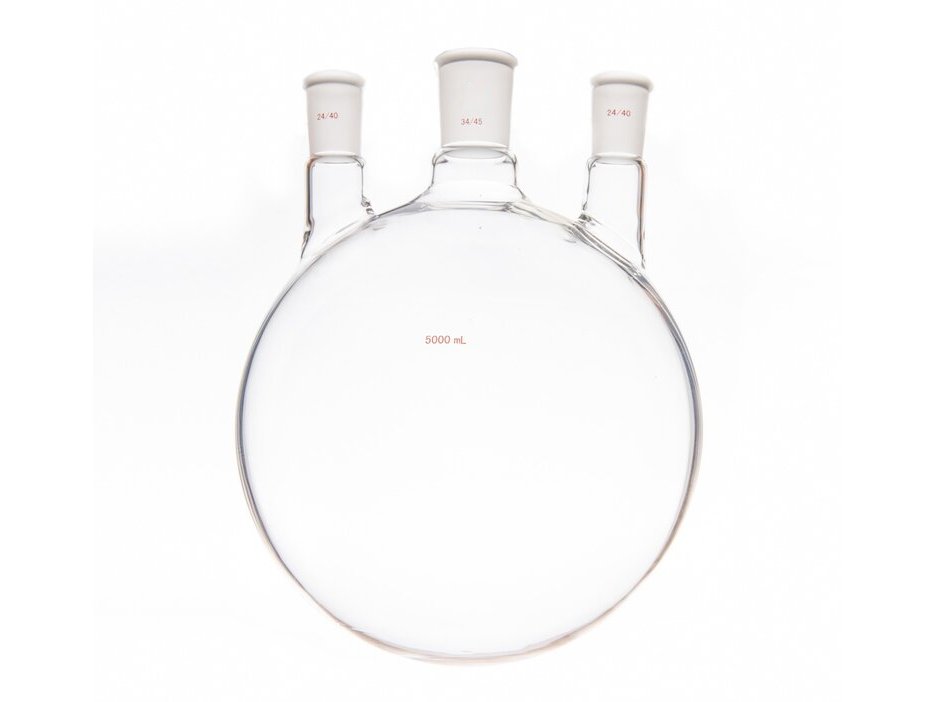 MSE PRO Small Angle Three-Mouth Ball Bottle, Thick Wall and High Strength, Middle Grinding Mouth: 34/45, Side Grinding Mouth: 24/40, 5000mL