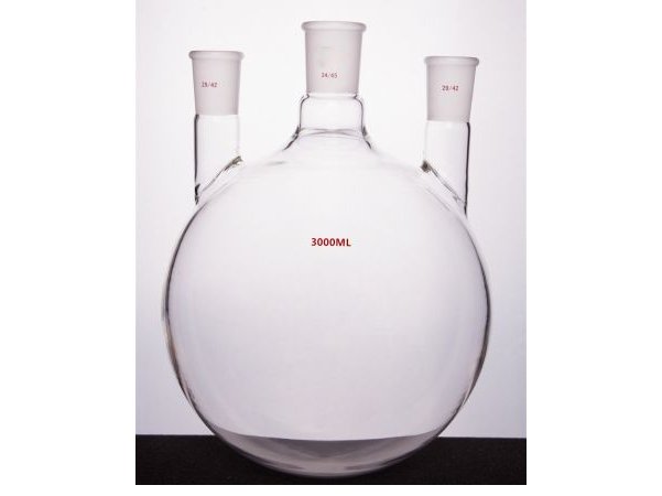 MSE PRO Straight Three-Mouth Ball Bottle, Thick Wall and High Strength, Middle Grinding Mouth: 34/45, Side Grinding Mouth: 29/42, 3000mL