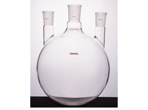 MSE PRO Straight Three-Mouth Ball Bottle, Thick Wall and High Strength, Middle Grinding Mouth: 34/45, Side Grinding Mouth: 29/42, 3000mL