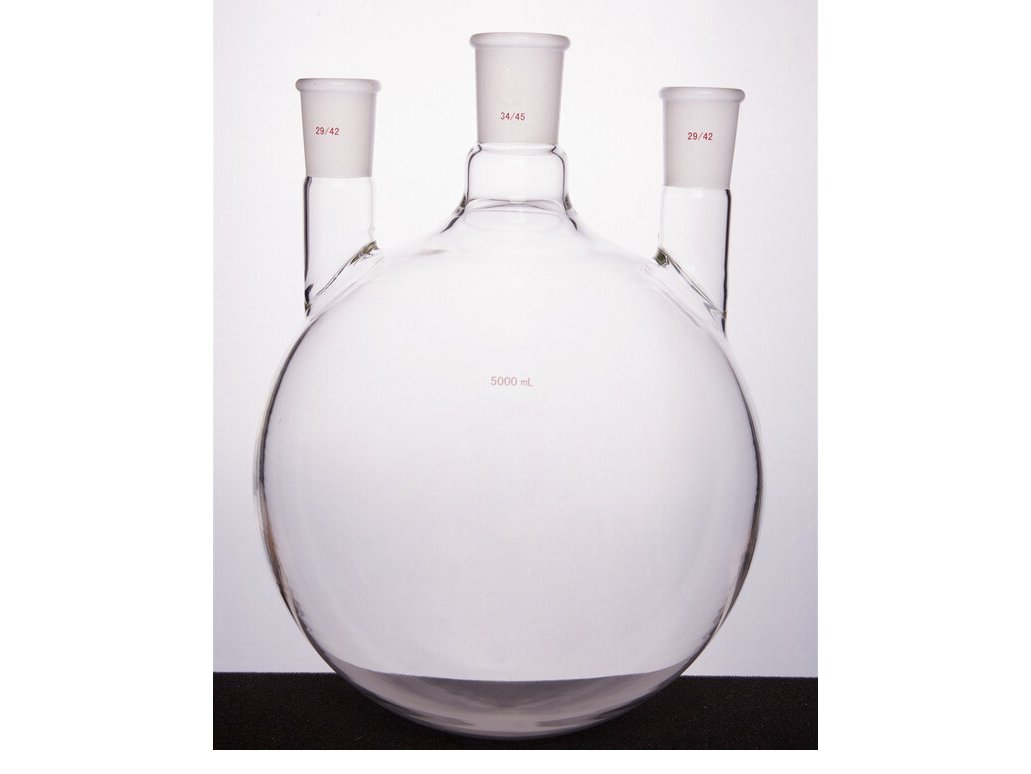 MSE PRO Straight Three-Mouth Ball Bottle, Thick Wall and High Strength, Middle Grinding Mouth: 34/45, Side Grinding Mouth: 29/42, 5000mL