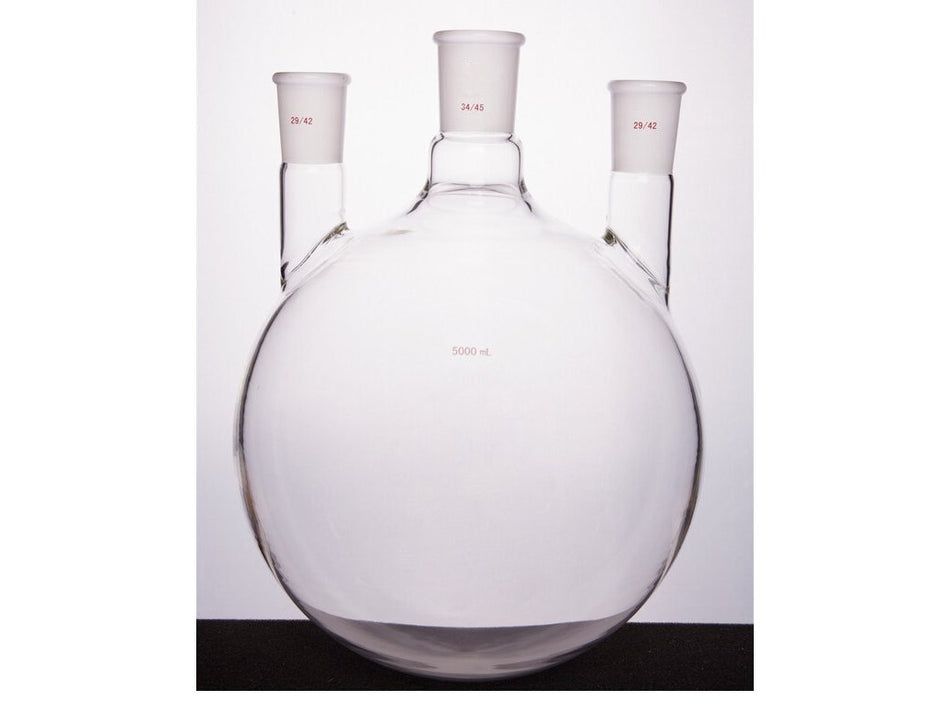 MSE PRO Straight Three-Mouth Ball Bottle, Thick Wall and High Strength, Middle Grinding Mouth: 34/45, Side Grinding Mouth: 29/42, 5000mL
