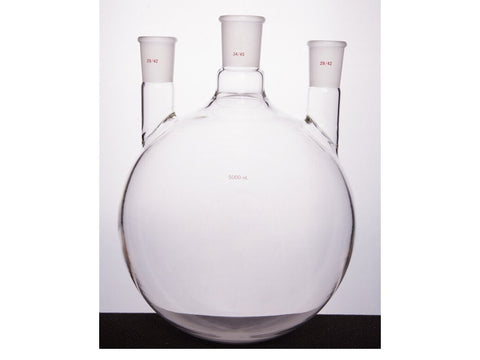 MSE PRO Straight Three-Mouth Ball Bottle, Thick Wall and High Strength, Middle Grinding Mouth: 34/45, Side Grinding Mouth: 29/42, 5000mL