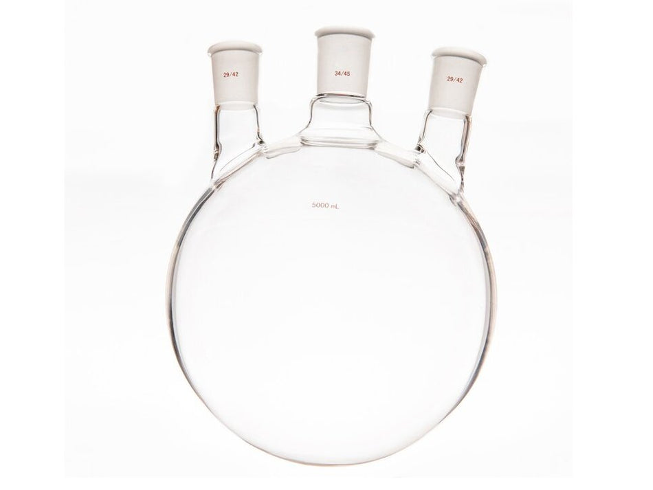 MSE PRO Small Angle Three-Mouth Ball Bottle, Thick Wall and High Strength, Middle Grinding Mouth: 34/45, Side Grinding Mouth: 29/42, 5000mL