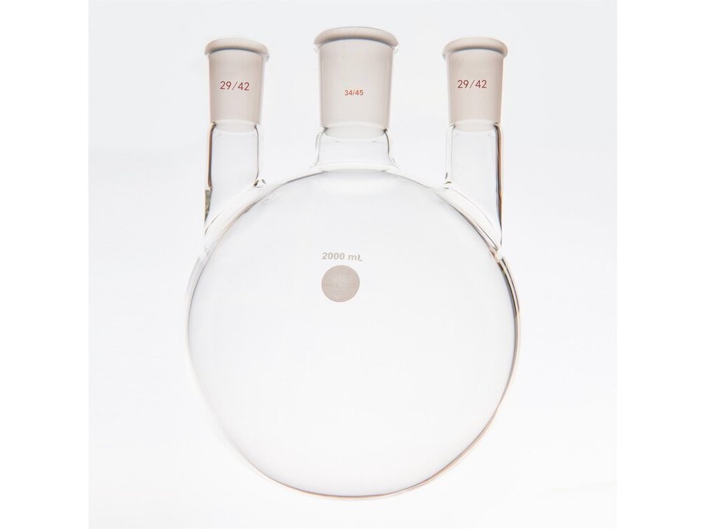 MSE PRO Straight Three-Mouth Ball Bottle, Thick Wall and High Strength, Middle Grinding Mouth: 34/45, Side Grinding Mouth: 29/42, 2000mL