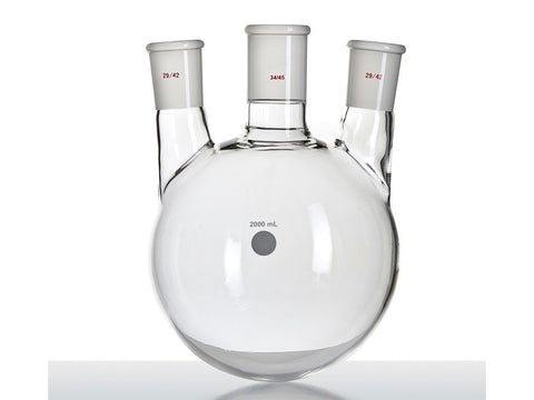 MSE PRO Small Angle Three-Mouth Ball Bottle, Thick Wall and High Strength, Middle Grinding Mouth: 34/45, Side Grinding Mouth: 29/42, 2000mL