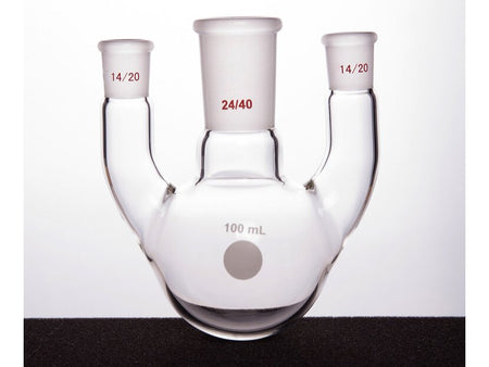 MSE PRO Straight Three-Mouth Ball Bottle, Thick Wall and High Strength, Middle Grinding Mouth: 24/40, Side Grinding Mouth: 14/20, 100mL