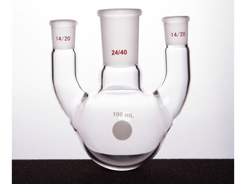 MSE PRO Straight Three-Mouth Ball Bottle, Thick Wall and High Strength, Middle Grinding Mouth: 24/40, Side Grinding Mouth: 14/20, 100mL