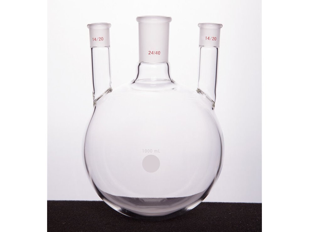 MSE PRO Straight Three-Mouth Ball Bottle, Thick Wall and High Strength, Middle Grinding Mouth: 24/40, Side Grinding Mouth: 14/20, 1000mL
