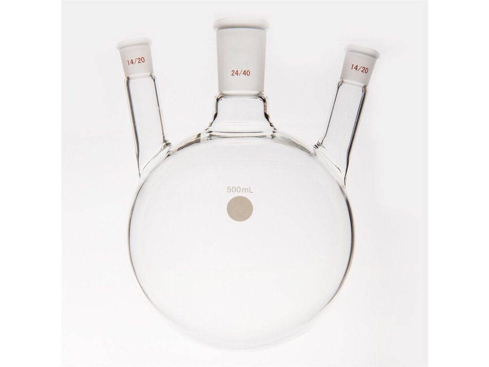 MSE PRO Small Angle Three-Mouth Ball Bottle, Thick Wall and High Strength, Middle Grinding Mouth: 24/40, Side Grinding Mouth: 14/20, 1000mL