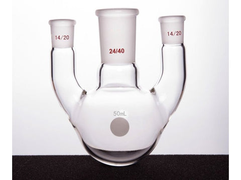 MSE PRO Straight Three-Mouth Ball Bottle, Thick Wall and High Strength, Middle Grinding Mouth: 24/40, Side Grinding Mouth: 14/20, 50mL