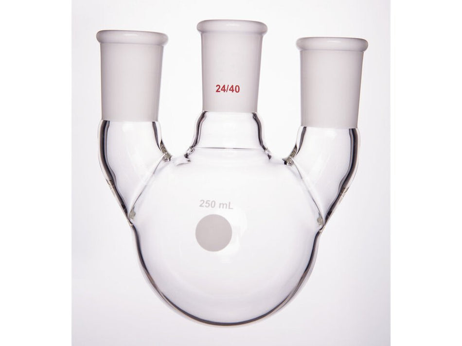 MSE PRO Straight Three-Mouth Ball Bottle, Thick Wall and High Strength, Middle Grinding Mouth: 24/40, Side Grinding Mouth: 24/40, 250mL