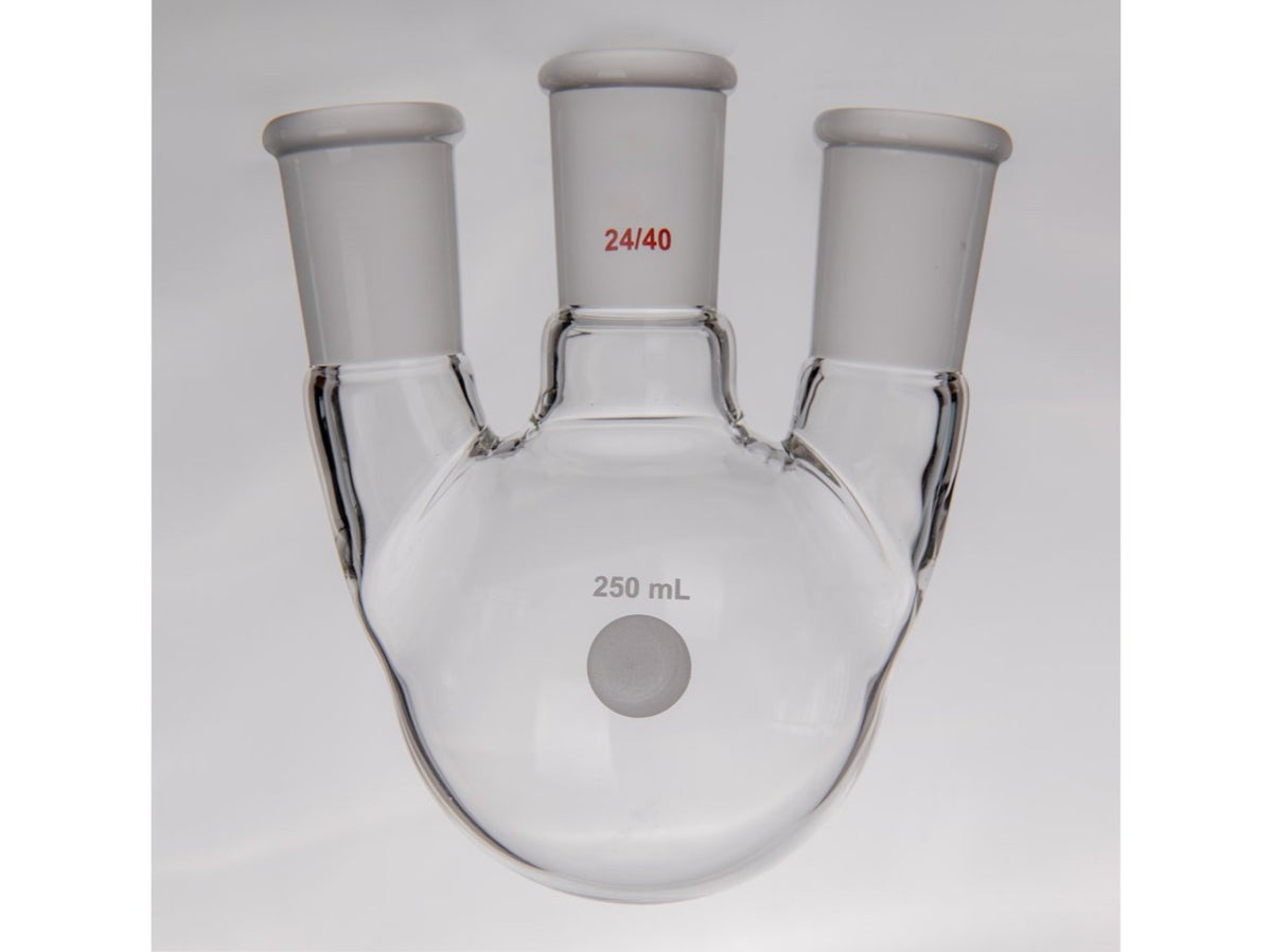 MSE PRO Small Angle Three-Mouth Ball Bottle, Thick Wall and High Strength, Middle Grinding Mouth: 24/40, Side Grinding Mouth: 24/40, 250mL