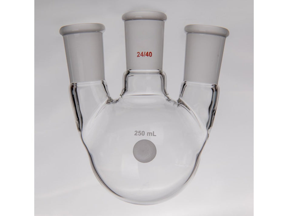 MSE PRO Small Angle Three-Mouth Ball Bottle, Thick Wall and High Strength, Middle Grinding Mouth: 24/40, Side Grinding Mouth: 24/40, 250mL