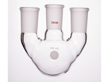 MSE PRO Straight Three-Mouth Ball Bottle, Thick Wall and High Strength, Middle Grinding Mouth: 24/40, Side Grinding Mouth: 24/40, 100mL