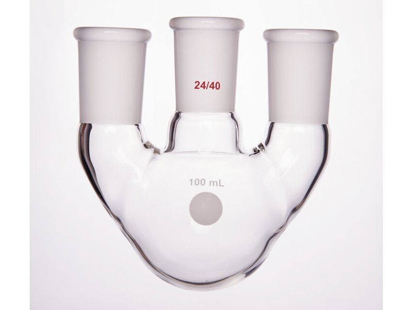 MSE PRO Straight Three-Mouth Ball Bottle, Thick Wall and High Strength, Middle Grinding Mouth: 24/40, Side Grinding Mouth: 24/40, 100mL
