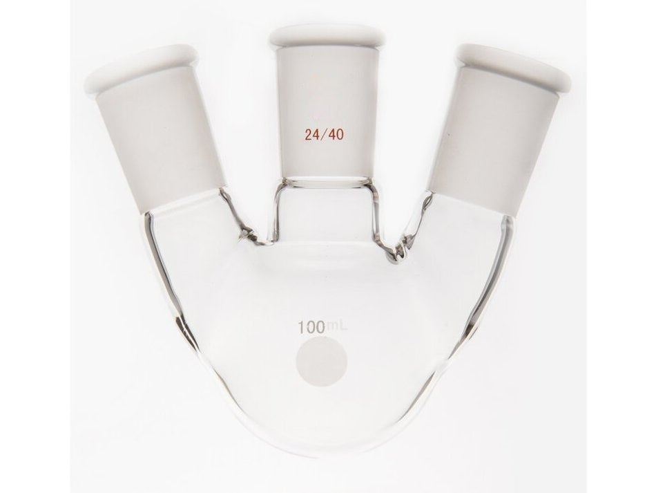 MSE PRO Small Angle Three-Mouth Ball Bottle, Thick Wall and High Strength, Middle Grinding Mouth: 24/40, Side Grinding Mouth: 24/40, 100mL