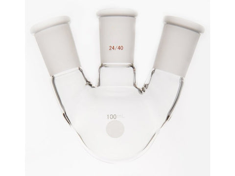 MSE PRO Small Angle Three-Mouth Ball Bottle, Thick Wall and High Strength, Middle Grinding Mouth: 24/40, Side Grinding Mouth: 24/40, 100mL