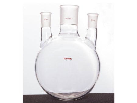 MSE PRO Straight Three-Mouth Ball Bottle, Thick Wall and High Strength, Middle Grinding Mouth: 40/50, Side Grinding Mouth: 24/40, 5000mL