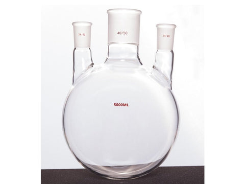 MSE PRO Straight Three-Mouth Ball Bottle, Thick Wall and High Strength, Middle Grinding Mouth: 40/50, Side Grinding Mouth: 24/40, 5000mL