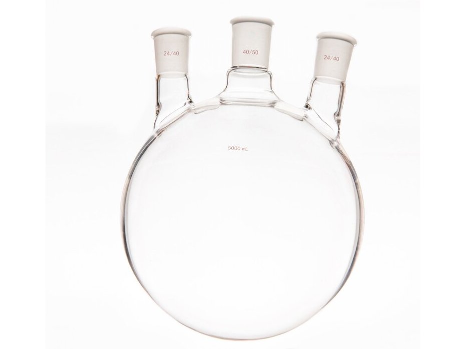 MSE PRO Small Angle Three-Mouth Ball Bottle, Thick Wall and High Strength, Middle Grinding Mouth: 40/50, Side Grinding Mouth: 24/40, 5000mL