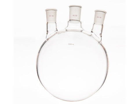 MSE PRO Small Angle Three-Mouth Ball Bottle, Thick Wall and High Strength, Middle Grinding Mouth: 40/50, Side Grinding Mouth: 24/40, 5000mL