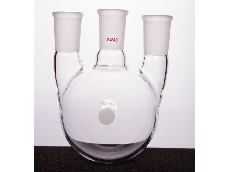 MSE PRO Straight Three-Mouth Ball Bottle, Thick Wall and High Strength, Middle Grinding Mouth: 24/40, Side Grinding Mouth: 24/40, 500mL